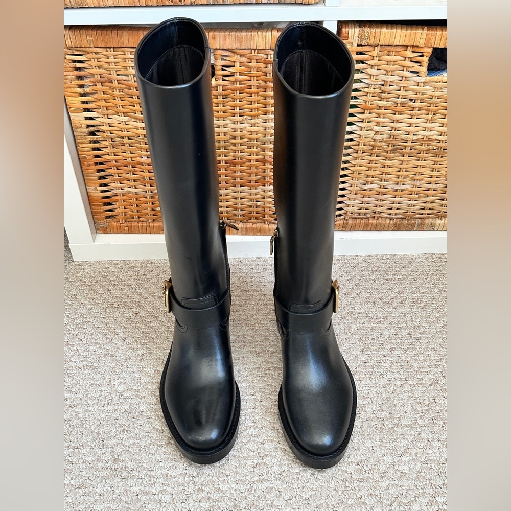 Coach Black Leather Boots with Gold Zipper